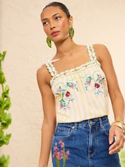 Love & Roses Yellow Stripe Floral Embroidered Cami - Image 5 of 5