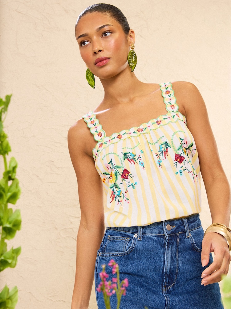 Love & Roses Yellow Stripe Floral Embroidered Cami - Image 5 of 5