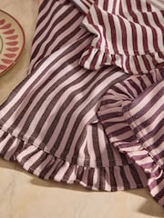 Set of 3 Burgundy Red Woven Stripe Ruffle Tea Towels - Image 1 of 4