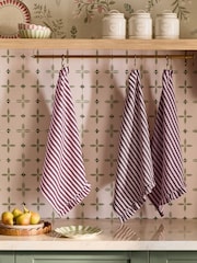 Set of 3 Burgundy Red Woven Stripe Ruffle Tea Towels - Image 2 of 4