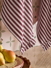 Set of 3 Burgundy Red Woven Stripe Ruffle Tea Towels - Image 3 of 4