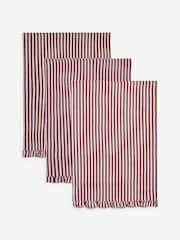 Set of 3 Burgundy Red Woven Stripe Ruffle Tea Towels - Image 4 of 4
