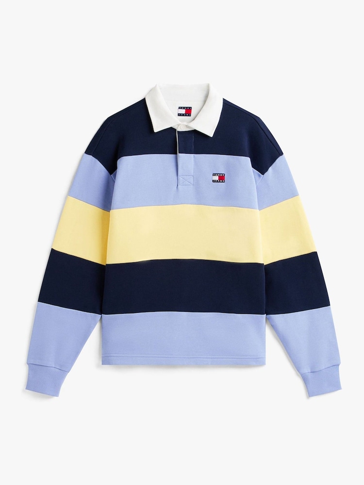 Tommy Jeans Blue Badge Stripe Relaxed Rugby Shirt - Image 5 of 5 Tommy Jeans Blue Badge Stripe Relaxed Rugby Shirt - Image 5 of 5