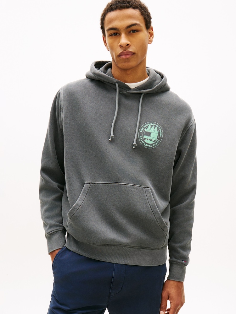 Tommy Jeans Black Back Slogan Washed Relaxed Hoodie - Image 1 of 5