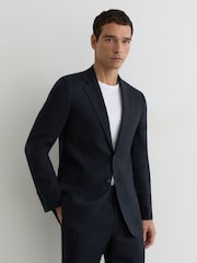Reiss Navy Kin Classic Classic-Fit Linen Single-Breasted Suit Blazer - Image 1 of 7