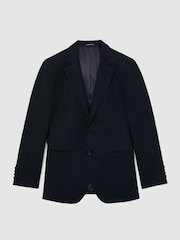 Reiss Navy Kin Classic Classic-Fit Linen Single-Breasted Suit Blazer - Image 2 of 7
