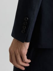 Reiss Navy Kin Classic Classic-Fit Linen Single-Breasted Suit Blazer - Image 5 of 7