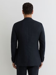 Reiss Navy Kin Classic Classic-Fit Linen Single-Breasted Suit Blazer - Image 6 of 7