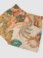 Reiss Neutral Violeta 13-14 yrs Cotton Tropical-Print Tie-Waist Shorts - Image 1 of 3