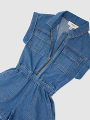 Reiss Denim Blue Jamie Denim Zip-Through Playsuit - Image 1 of 3