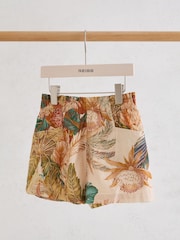 Reiss Neutral Violeta 9-13 yrs Cotton Tropical-Print Tie-Waist Shorts - Image 1 of 3