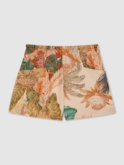Reiss Neutral Violeta 9-13 yrs Cotton Tropical-Print Tie-Waist Shorts - Image 2 of 3
