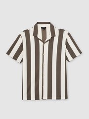 Reiss Brown/Off White Dexter Block-Stripe Cuban-Collar Shirt - Image 2 of 7