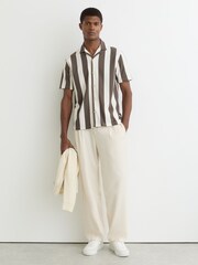 Reiss Brown/Off White Dexter Block-Stripe Cuban-Collar Shirt - Image 3 of 7