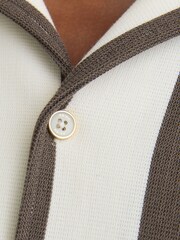 Reiss Brown/Off White Dexter Block-Stripe Cuban-Collar Shirt - Image 5 of 7