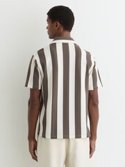 Reiss Brown/Off White Dexter Block-Stripe Cuban-Collar Shirt - Image 6 of 7