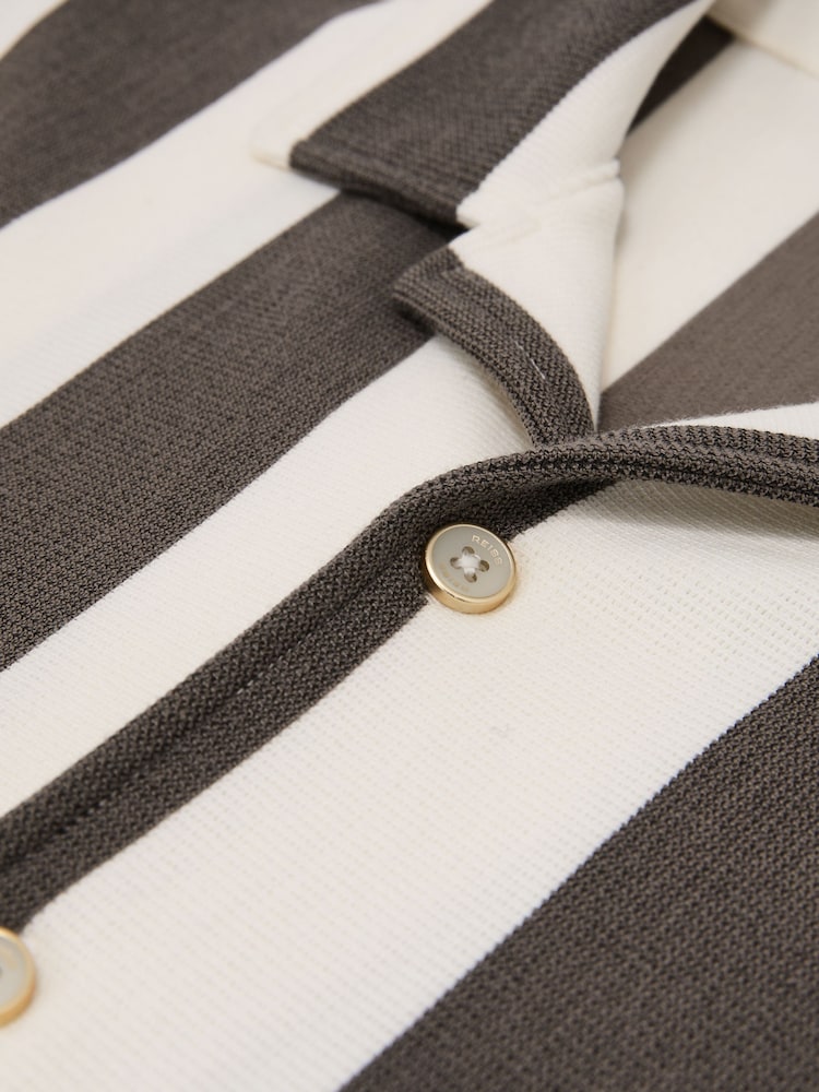 Reiss Brown/Off White Dexter Block-Stripe Cuban-Collar Shirt - Image 7 of 7