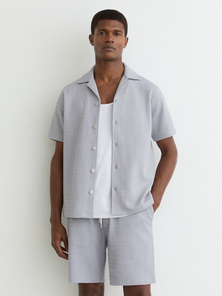 Reiss Soft Blue Nicola Jacquard Textured Drawstring Shorts - Image 1 of 7