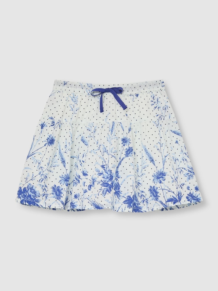 Reiss Ivory Print Rachel Cotton Floral-Print Drawstring Skirt - Image 1 of 3