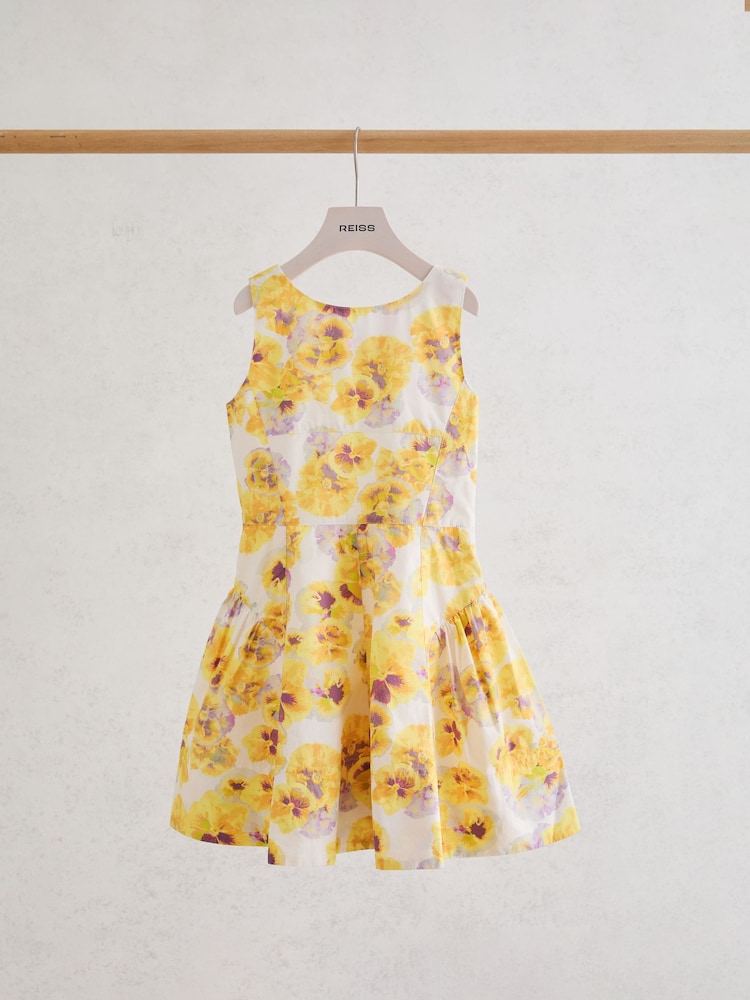 فستان Irena بلا أكمام من القطن مزين بطبعة موردة من Reiss - Image 2 of 3