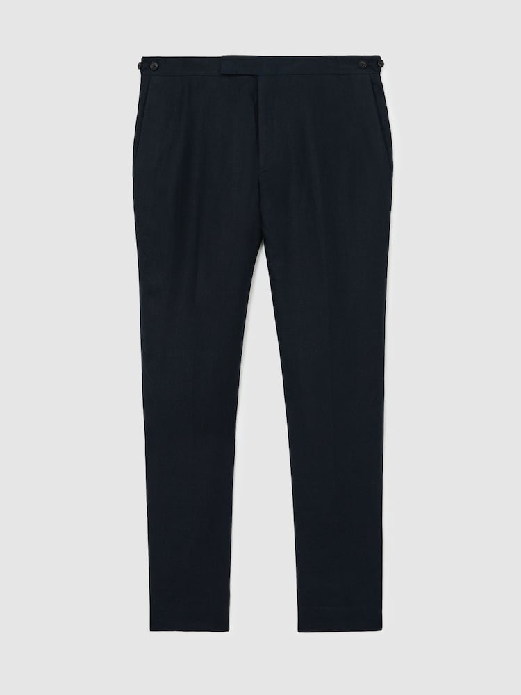 Reiss Navy Kin Classic Classic-Fit Linen Suit Trousers - Image 2 of 6