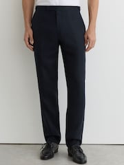 Reiss Navy Kin Classic Classic-Fit Linen Suit Trousers - Image 3 of 6