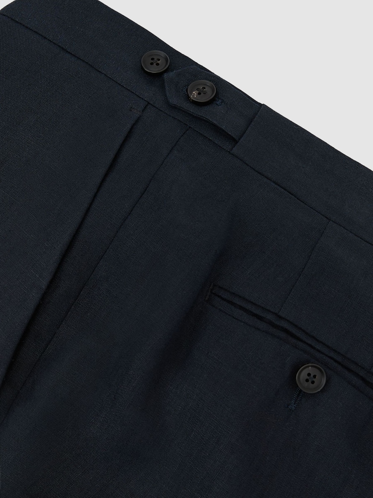 Reiss Navy Kin Classic Classic-Fit Linen Suit Trousers - Image 6 of 6