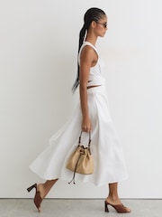 Reiss Ivory Hazel Linen-Cotton Cut-Out Midi Dress - Image 3 of 7