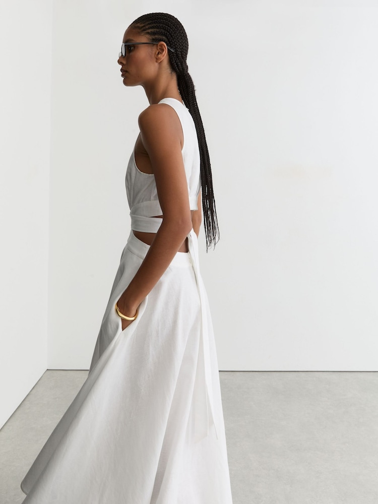 Buy Reiss Ivory Hazel Linen-Cotton Cut-Out Midi Dress from Next USA