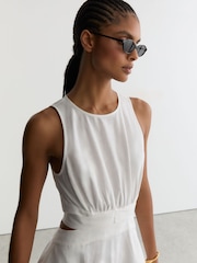 Reiss Ivory Hazel Linen-Cotton Cut-Out Midi Dress - Image 6 of 7