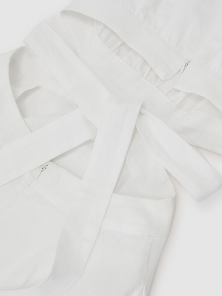 Reiss Ivory Hazel Linen-Cotton Cut-Out Midi Dress - Image 7 of 7 Reiss Ivory Hazel Linen-Cotton Cut-Out Midi Dress - Image 7 of 7