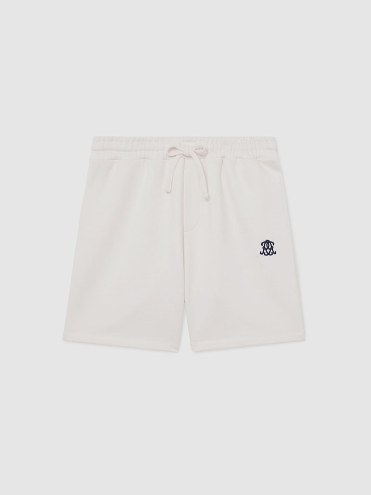 Reiss Off White Levin Monogram Embroidered Cotton Shorts - Image 2 of 6