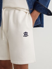 Reiss Off White Levin Monogram Embroidered Cotton Shorts - Image 4 of 6