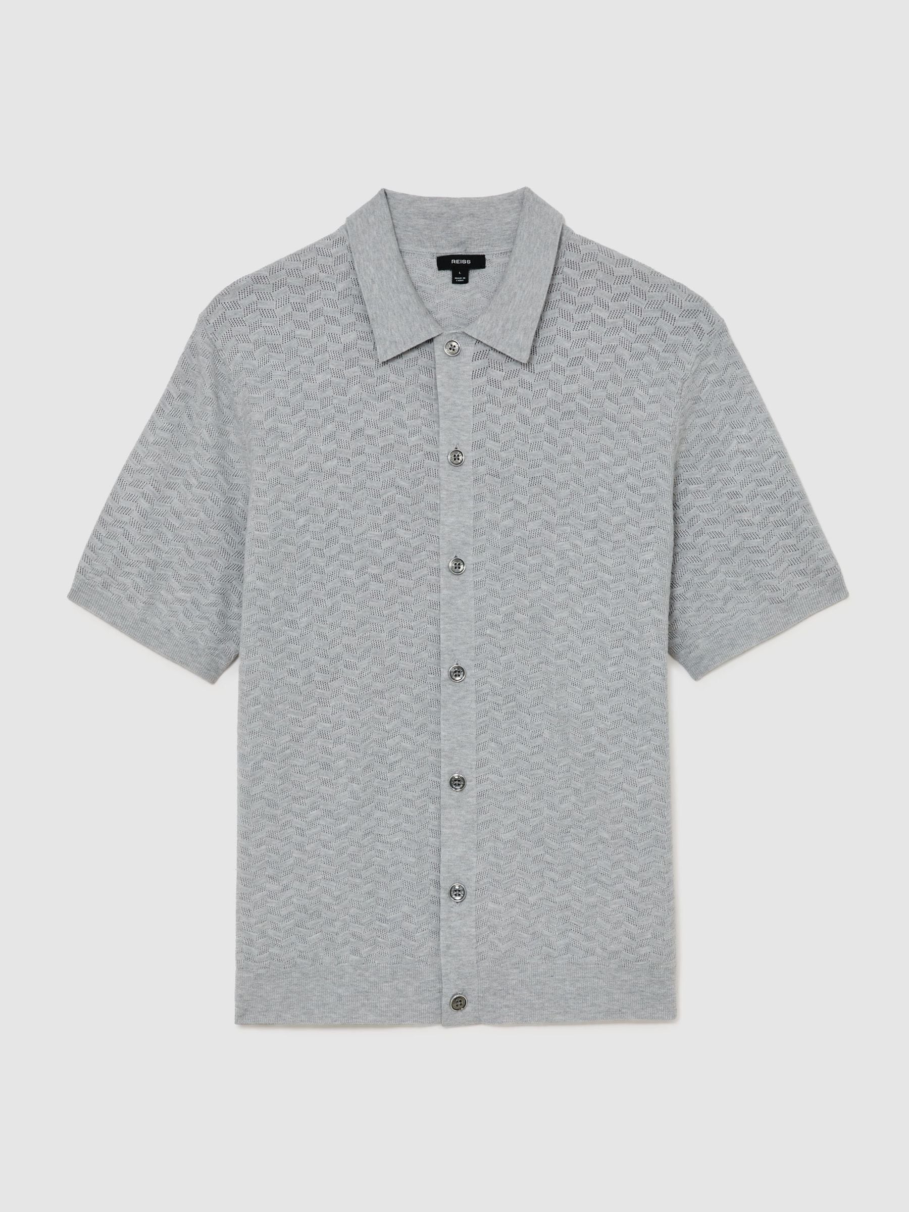 Buy Reiss Soft Grey Phoenix Textured-Knit Button-Through Shirt