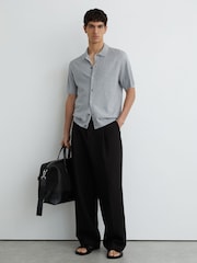 Reiss Soft Grey Phoenix Textured-Knit Button-Through Shirt - Image 4 of 6