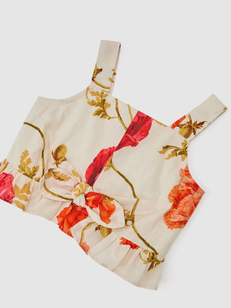 Reiss White Print Violeta Cotton Printed Crop Top - Image 1 of 3 Reiss White Print Violeta Cotton Printed Crop Top - Image 1 of 3