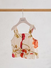 Reiss White Print Violeta Cotton Printed Crop Top - Image 2 of 3