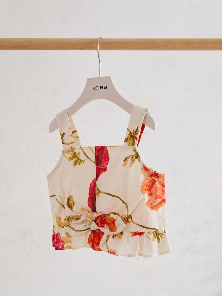 Reiss White Print Violeta Cotton Printed Crop Top - Image 2 of 3 Reiss White Print Violeta Cotton Printed Crop Top - Image 2 of 3