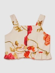 Reiss White Print Violeta Cotton Printed Crop Top - Image 3 of 3