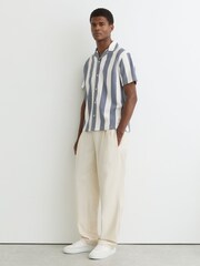 Reiss Airforce Blue/Off White Dexter Block-Stripe Cuban-Collar Shirt - Image 3 of 6
