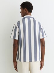 Reiss Airforce Blue/Off White Dexter Block-Stripe Cuban-Collar Shirt - Image 5 of 6