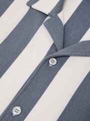 Reiss Airforce Blue/Off White Dexter Block-Stripe Cuban-Collar Shirt - Image 6 of 6