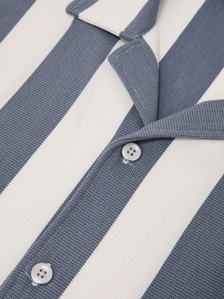 Reiss Airforce Blue/Off White Dexter Block-Stripe Cuban-Collar Shirt - Image 6 of 6
