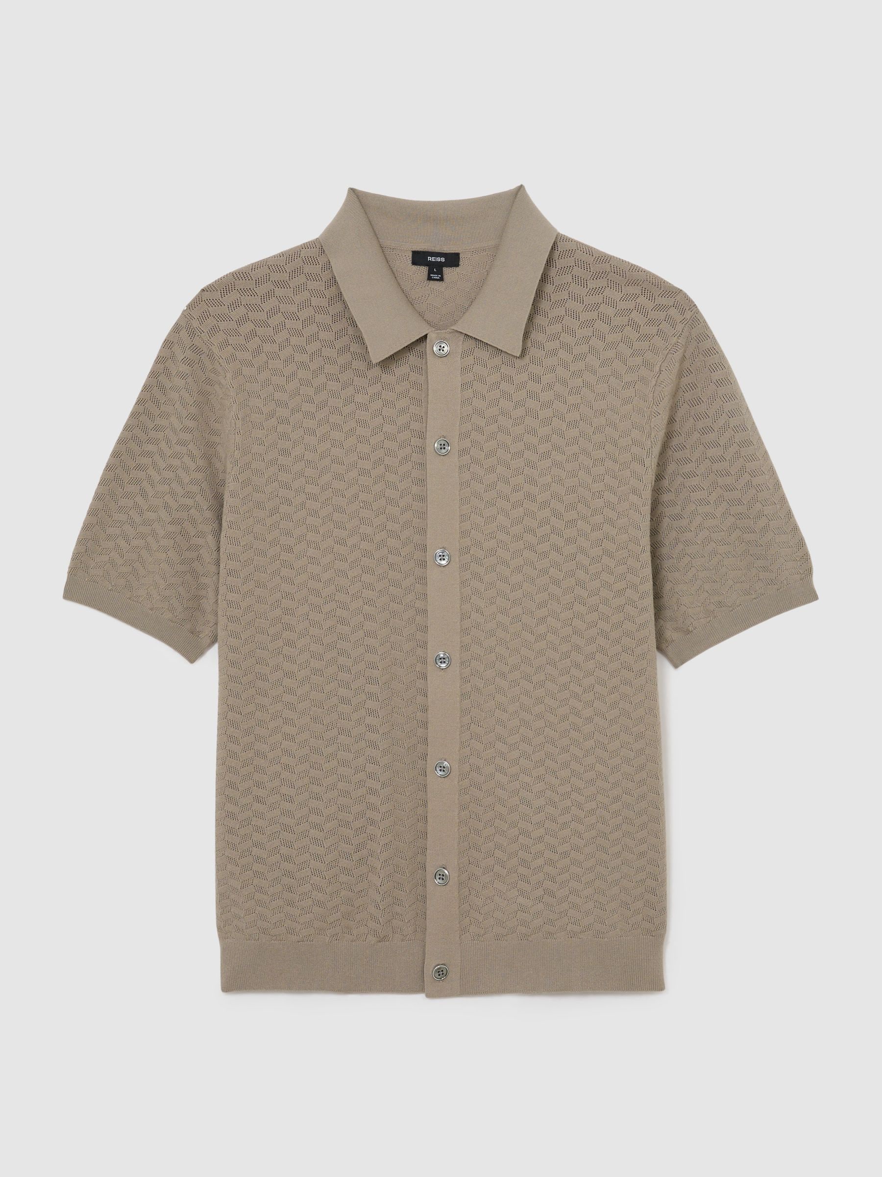 Buy Reiss Taupe Brown Phoenix Textured-Knit Button-Through Shirt