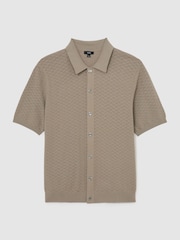 Taupe/Braun - Reiss Phoenix Textured-Knit Button-Through Shirt - Bild 2 von 7