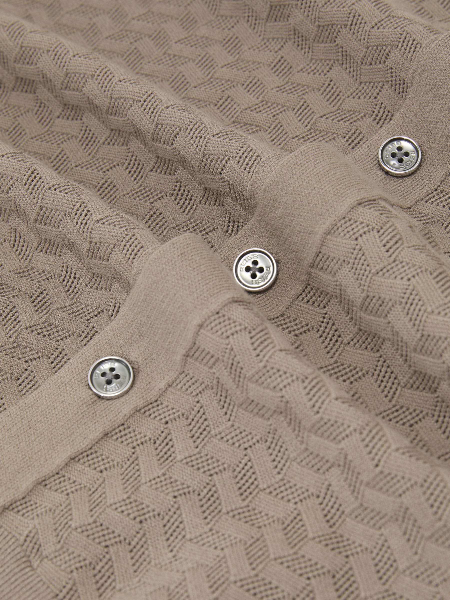 Buy Reiss Taupe Brown Phoenix Textured-Knit Button-Through Shirt