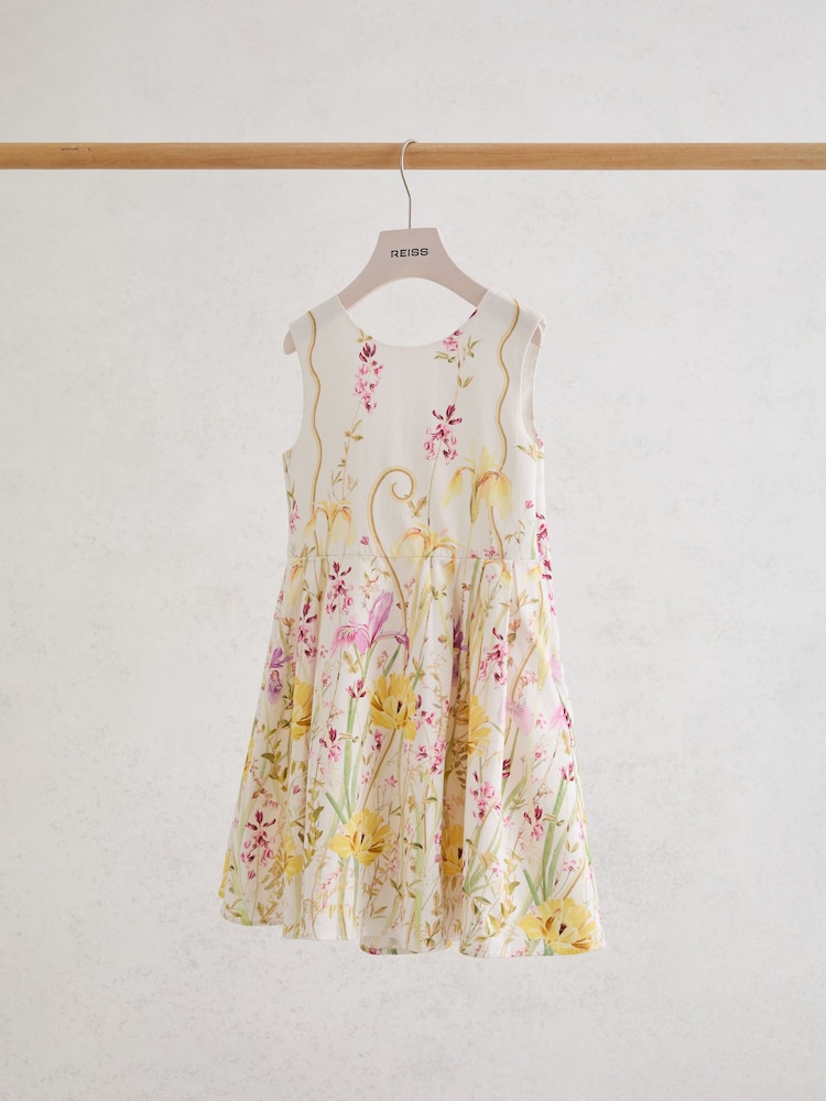 Reiss Fern Cotton Floral-Print Bow-Detail Dress - Imagen 1 de 3
