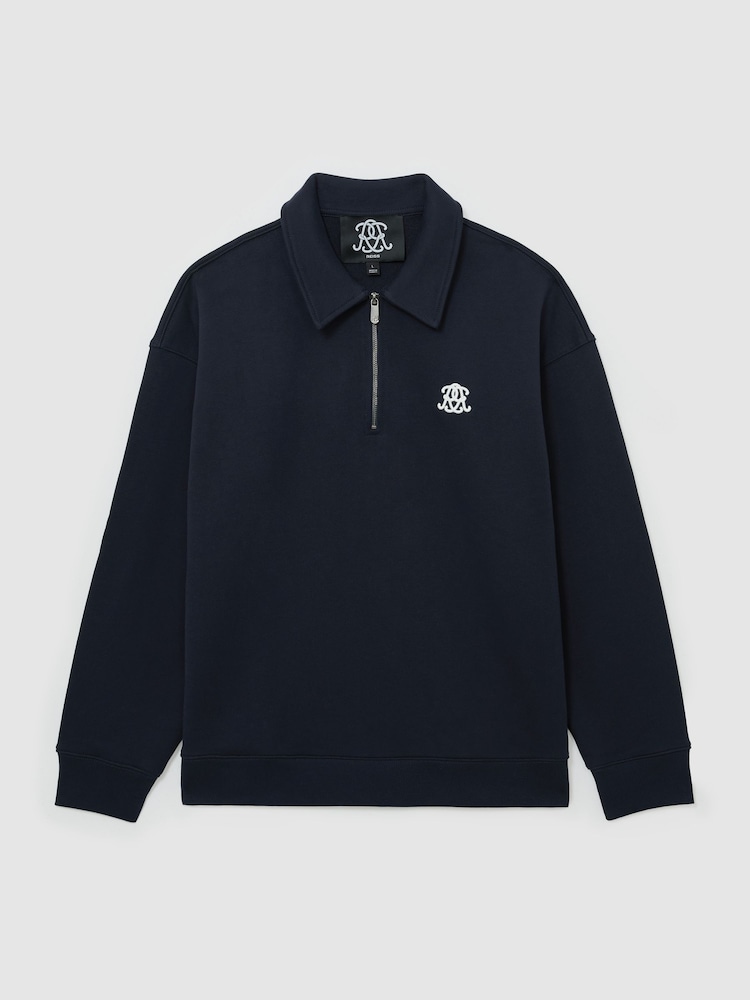 Reiss Navy Avi Monogram Relaxed Half-Zip Sweatshirt - Image 2 of 6