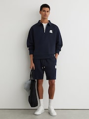 Reiss Navy Avi Monogram Relaxed Half-Zip Sweatshirt - Image 3 of 6