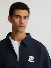 Reiss Navy Avi Monogram Relaxed Half-Zip Sweatshirt - Image 4 of 6